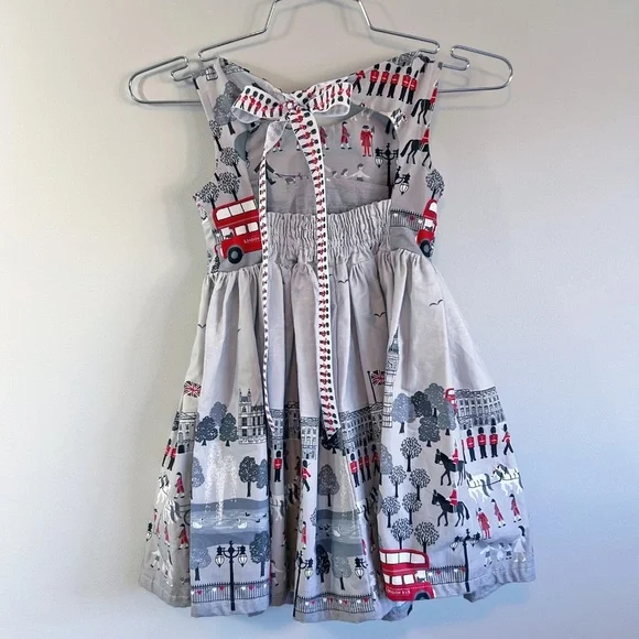 Handmade one of a kind girl's smocked dress, London Print - Picture 5 of 12